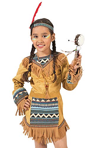 Das Kostümland Indianerin Cherokee Kostüm für Mädchen, Braun, 128