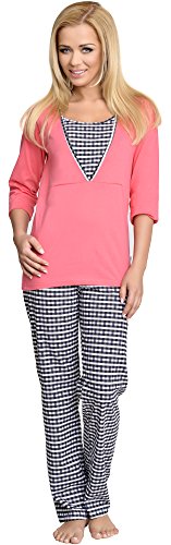 Be Mammy Damen Schlafanzug Stillpyjama V2R4N381 (Coral-3, 40 (Herstellergröße: L))