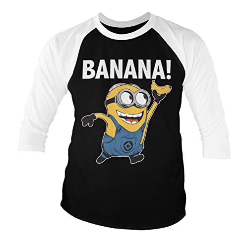 MINIONS Offizielles Lizenzprodukt Banana! Baseball 3/4 Ärmel T-Shirt (Weiß-Schwarz), L