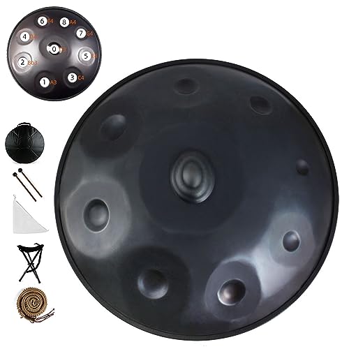 Handpan Drum 9 Noten 432 Hz/440 Hz D-Moll-Tonleiter Stahlhandtrommel 22 Zoll für Klangheilung persönliche Meditation Yoga (Farbe: Schwarz, Größe: 440 Hz)