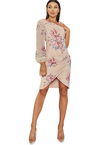 Chi Chi London Damen Langärmliges Minikleid mit Einer Schulter und Blumenmuster, Mehrfarbig Kleid für besondere Anlässe, Multi, 42