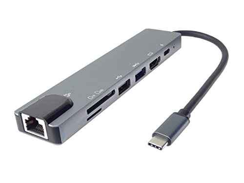 PremiumCord USB-C Dock mit 4K HDMI, RJ45, USB 3.0, USB 2.0, SD, MicroSD/TF und PD 87W, Auflösung UHD 4K 2160p 30Hz, Full HD 1080p, USB 3.2 Typ C, Aluminiumgehäuse, Länge 20cm