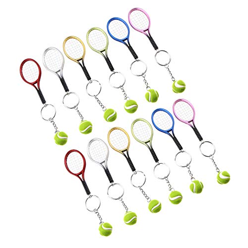 OTOTEC 12 Stück Tennis-Schlüsselanhänger, 6-farbige Schläger-Ball-Ring, modischer Sport-Stil, Geschenk, Mini, tragbar, sortiert