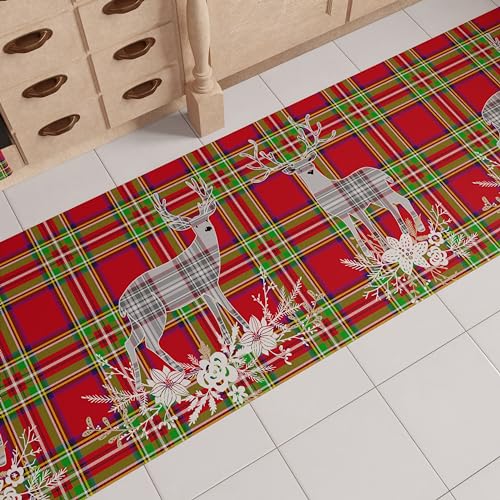 PETTI Artigiani Italiani - Teppich für Küche, Weihnachten, Läufer für Küche, rutschfest, waschbar, 52 x 340 cm, Design Rentier, grau, 100 % Made in Italy