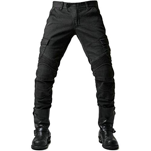 Herren Motorradhose Denim Jeans Hose Motocross Hose Jeans mit 2 Paar Schutzpolster mit Schutzfutter (Schwarz, 2XL)