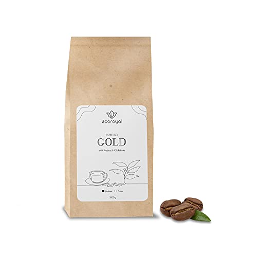 Ecoroyal Premium Kaffeebohnen 1kg Espressobohnen Kaffee ganze Bohnen Ideal für Siebträger und Vollautomaten (Gold)