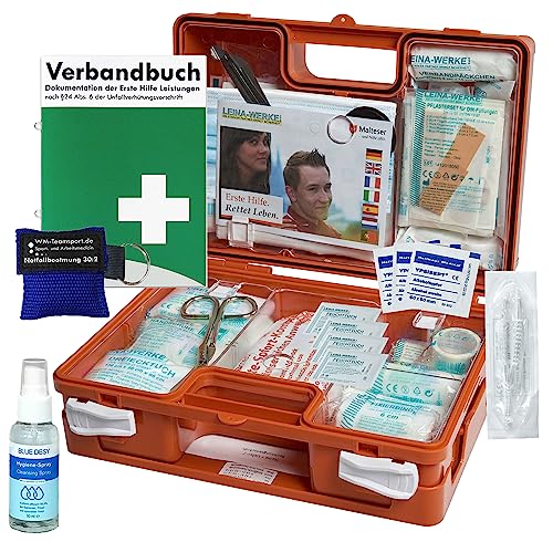 Erste-Hilfe-Koffer M1 mit"Notfallbeatmungshilfe" für Betriebe DIN/EN 13157 inkl. Verbandbuch & Hände-Antisept-Spray