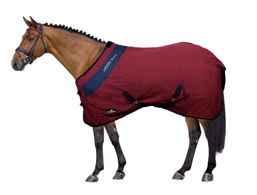 Horses, Pferdedecke für Pferdebox in Cotton Maddy 2 Modell, leicht und atmungsaktiv für Frühling und Sommer, mit Riemen und Schweifhülle, Größen (Bordeaux/Blau- 162 cm)
