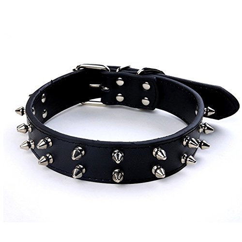 Pet Online Hundehalsband Leder Niete Anti-Bite großer Hund verstellbar Halsband, schwarz, M: 3,2 * 43-51 cm