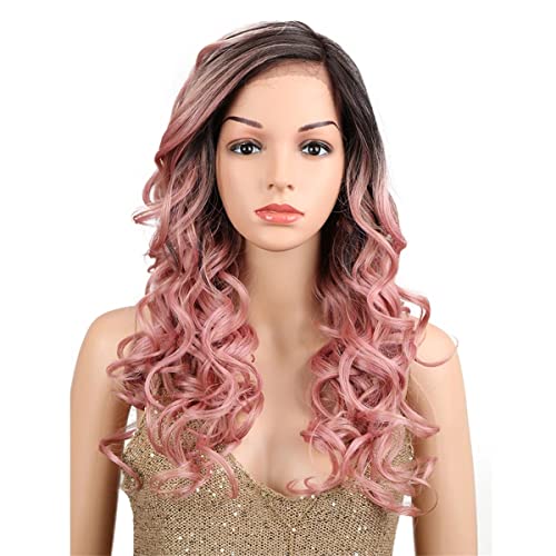 Synthetische Lace Front Perücken,Kunsthaar Lange Ombreblonde Perückenmischung 3 Farben Seitenteil Raum Hitzebeständig Federnd Lockig Spitzenperücken Für Frauen,B,24 inch