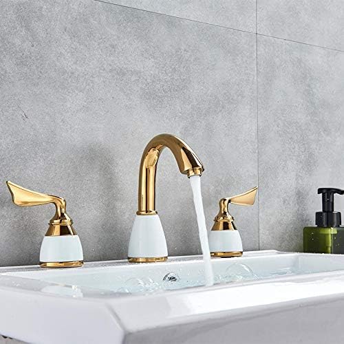 FEAOTY Gold Dual-Griff-Wasserfall-Badewannen-Mischbatterie-Set, Deckmontage, Badezimmer, Badewanne, Waschbecken, Wasserhahn