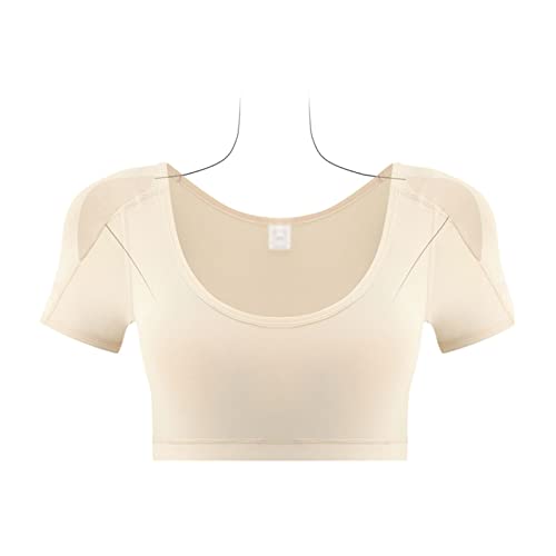 2 in 1 Integrierte Schulterpolster Shirts für Frauen Unterhemden Body Shaper Tank Top Shaper Falsche Schulter Weste Kurze Ärmel,Beige-M