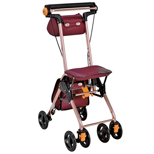Rollator s Rollator with Seat, Walking Aids 4 Wheels Portable Foldable Mobility Aids, Rolling Double Brake System, Red