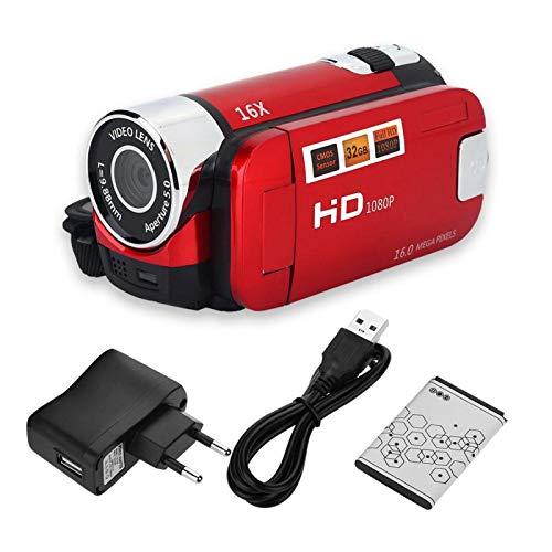 EVTSCAN HD Digital Video Camera Camcorder, tragbarer Vlog Camera Recorder 1080P 16MP 2,7 Zoll 270 Grad Drehung LCD-Bildschirm 16X Digital Zoom DV Camcorder(EU Rot)