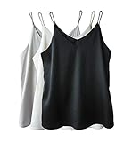 Wantschun Damen Satin Silk Weste Bluse Tank Tops Shirt Cami Spaghetti Träger Camisole Vest V-Ausschnitt M Schwarz+Weiß+Grau