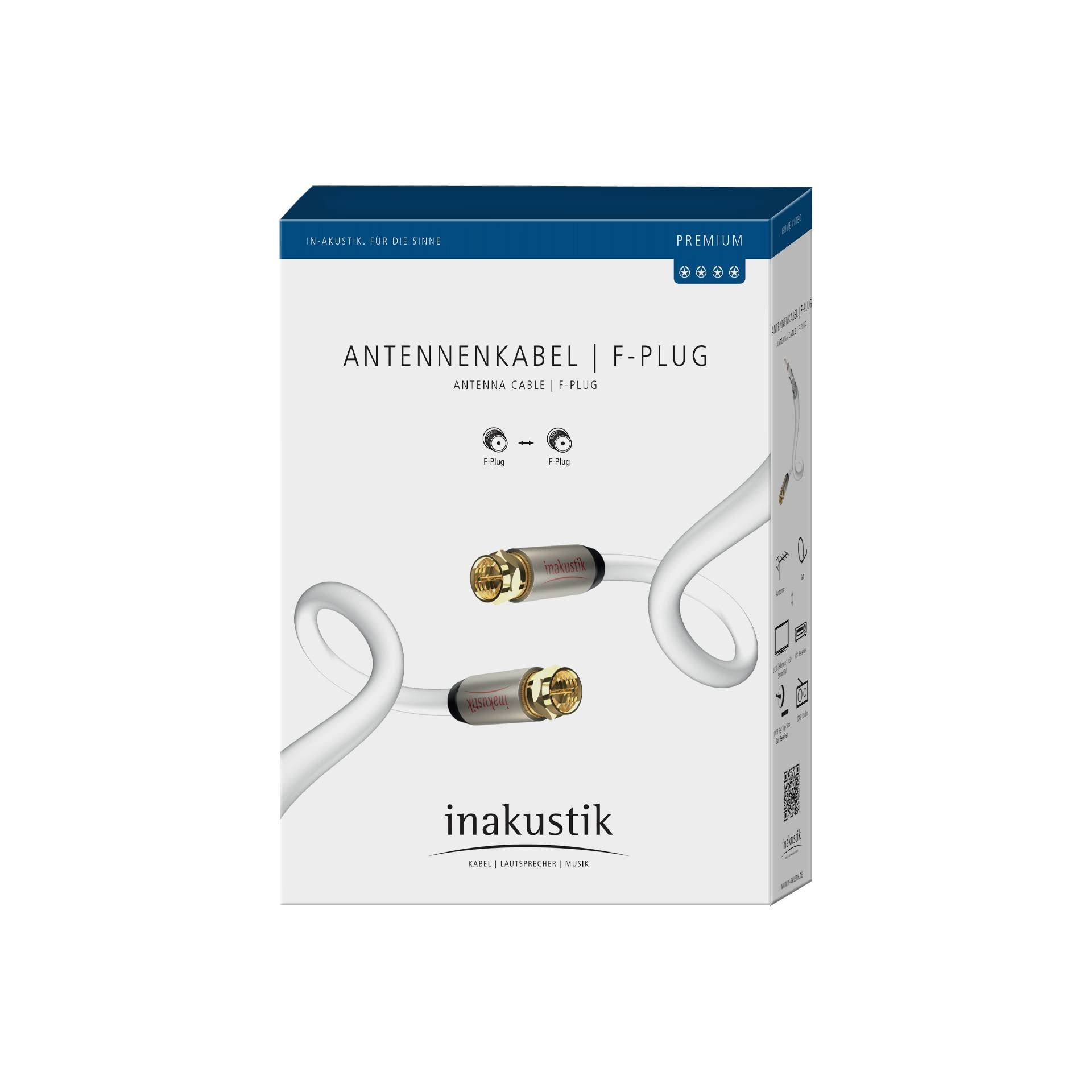 inakustik – 004262015 – Premium F-Plug Antennenkabel | Für die Anforderungen bei hochauflösenden Fernsehformaten (HDTV) entwickelt | 1,5m in Weiß | 100 dB - 3-fache Abschirmung - Massivleiter
