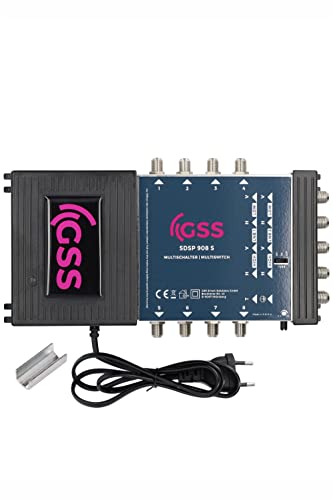 GSS 9/8 Multischalter für 2 Satelliten & 8 Teilnehmer inkl. Aufdrehhilfe - für 2 Quad oder 2 Quattro LNB geeignet - Regelbare Terestrik - 22Khz - integriertes Netzteil - Sat Verteiler - Multiswitch