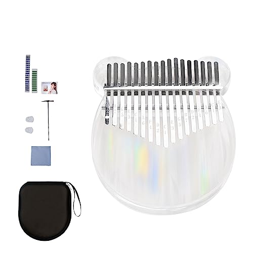 Carkio Rainbow Clear Kalimba Thumb Piano 17 Keys Bear-shaped Crystal Acrylic Finger Piano-Portable Mbira Musical Instruments Cute with Tune Hammer and Study Instruction for Kids Adults Beginners