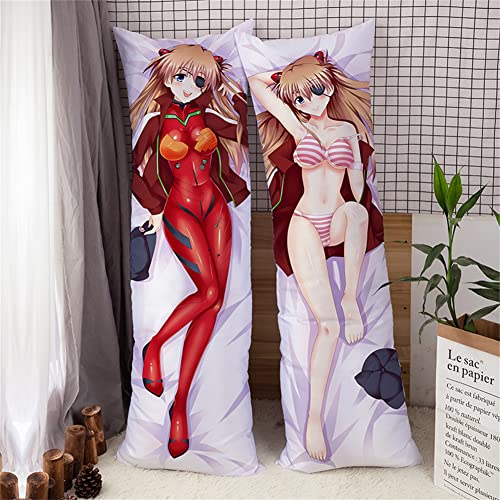 Seitenschläfer Kissenbezug 150x50cm Eva Asuka Langley Soryu Cosplay Atmungsaktiver Kissenbezug Pfirsichhaut Velour mit Reißverschluss (C)