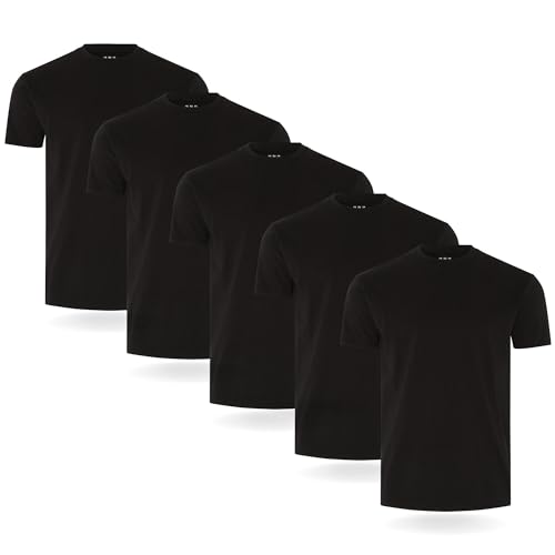 FM London Herren 3/5er-Pack Kurzarm-Premium-Gewicht T-Shirt, Schwarz (5er-Pack), L