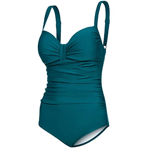 Aqua Speed Badeanzug mit Bügeln Damen | Badebekleidung | Frauen Schwimmanzug Bauchweg | grüner Frauenbadeanzug Strand | Bathing Suit Women | Beachwear | Grün, Gr. 38 - C - D | Olivia