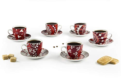 Excelsa Mandala Red Espressotassen mit Untertasse, Porzellan, 6 Stück