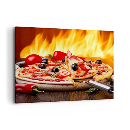Bild auf Leinwand - Leinwandbild - Kuchen Backen Pizza Käse - 100x70cm - Wand Bild - Wanddeko - Leinwanddruck - Bilder - Kunstdruck - Wanddekoration - Leinwand bilder - Wandkunst - AA100x70-2406