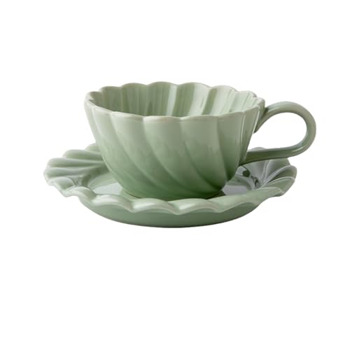 VEGIONES Becher Keramik Kaffeetasse Kaffeetasse Tee Tasse Und Untertassen -Set Für Kaffee -Tee -Schokoladensaft Geeignet-Grün