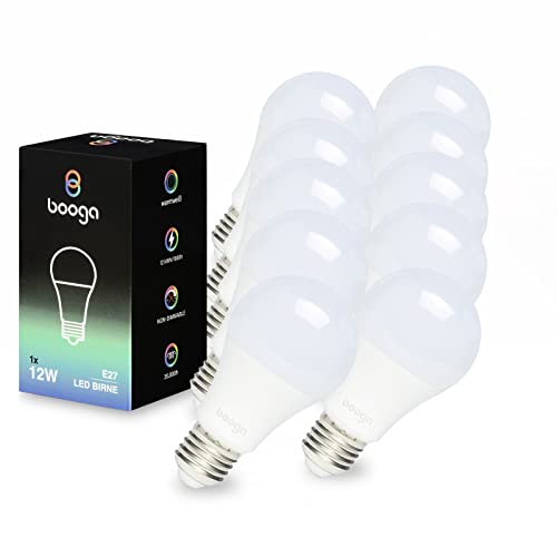 Booga LED E27 Glühbirne Leuchtmittel - 12 Watt - warmweißes Licht - 3000K - Milchglas - Energiesparlampe - LED-Birne - 220-240V AC, 10er Set