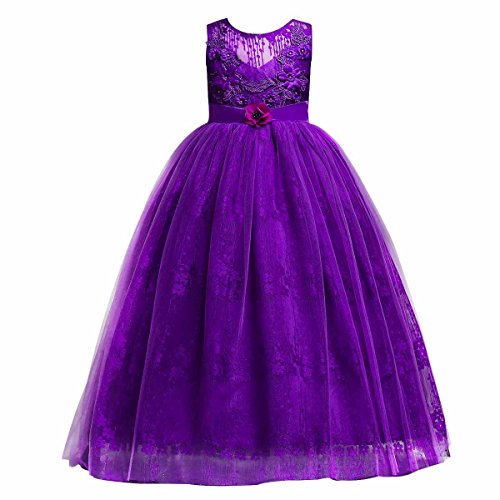 IBTOM CASTLE Mädchen Kleid Festlich Tüll Sommer Kleid Blumenmädchen Hochzeit Festzug Bekleidung Geburtstag Violett 6-7 Jahre