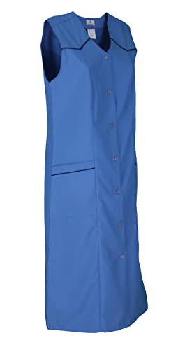 Damenkittel ohne Arm Kochschürze Kittel Schürze Knopfkittel einfarbig Hauskleid, Größe:52, Farbe:blau