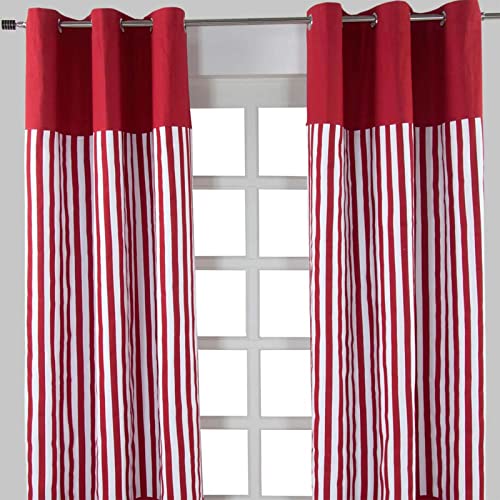 Homescapes dekorativer Vorhang Ösenvorhang Dekoschal Thick Stripes im 2er Set, rot weiß, 137 x 182 cm (Breite x Länge je Vorhang), 100% Reine Baumwolle