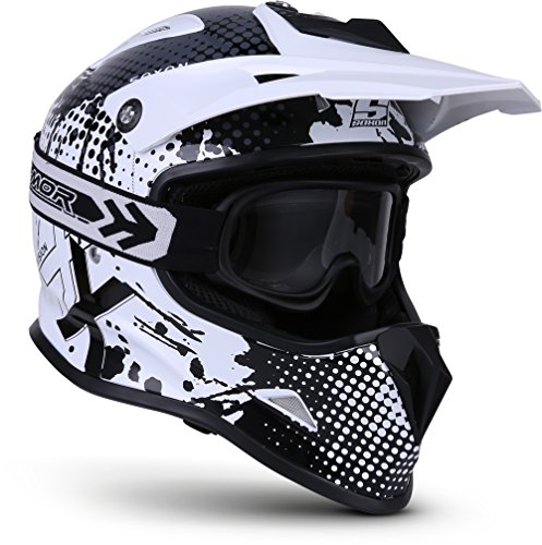 SOXON® SKC-33 Set „Fusion White“ · Kinder Cross-Helm · Motorrad-Helm MX Cross-Helm MTB BMX Cross-Bike Downhill Off-Road Sport · ECE 22.05 Schnellverschluss SlimShell Tasche XXS (49-50cm)