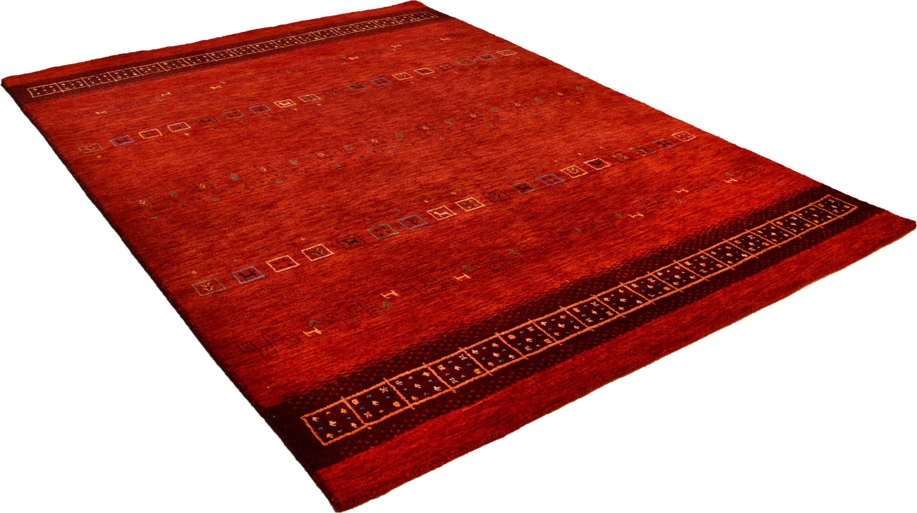 Teppich aus 100% Schurwolle (IWS); handgearbeitet | Größe: 60 x 90 cm; Farbe: Rot | THEKO die markenteppiche - Lori Dream Gold
