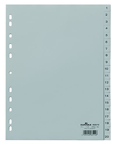 Durable 652210 Zahlenregister (A4 geprägte Taben 1-20, PP volldeckend) 20 Stück grau