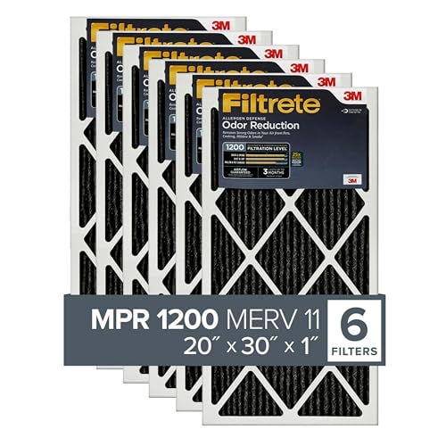 Filtrete AOR22-6PK-2E 20x30x1 AC Ofenluftfilter, Allergenabwehr, Geruchsreduzierung, 6er-Pack MPR 1200, schwarz, 6 Stück