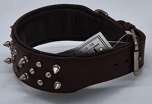 Spiky Nietenhalsband LEDER BRAUN Spitznieten EXTRA BREIT Nieten Lederhalsband S M L XL Mastif Tysons (M)