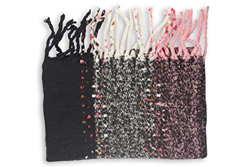 fashionchimp ® Winter-Schal für Damen mit langen Bommel-Fransen in Webe-Optik (Schwarz)