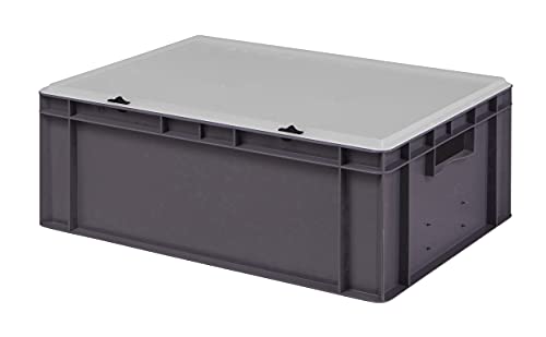 Design Eurobox Stapelbox Lagerbehälter Kunststoffbox in 5 Farben und 16 Größen mit transparentem Deckel (matt) (grau, 60x40x22 cm)