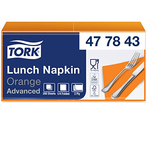 Tork 477843 Lunchservietten Orange / 2-lagige Servietten für kleine Gerichte oder Snacks / Advanced Qualität / 10 x 200 (2000) Papierservietten / 32,6 x 33 cm (B x L) / 1/4-Falz