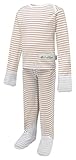 ScratchSleeves | Gestreifter Schlafanzug für juckende Kinder im Vorschulalter | Cremefarben/Cappuccino | 3-4 Jahre