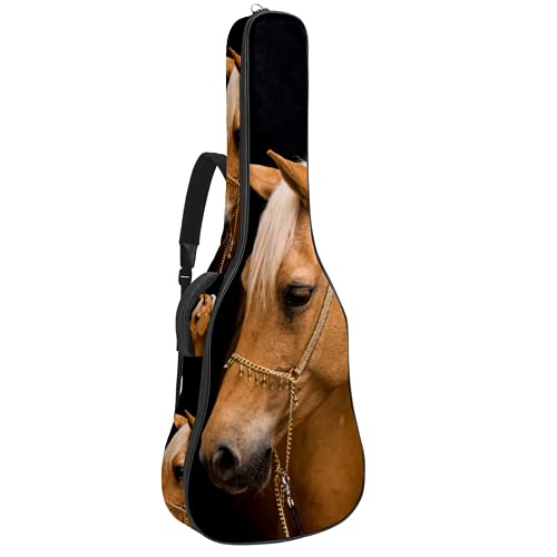 Akustikgitarrenkoffer für Jugendliche Braunes Pferd Weicher Schaumstoff Gepolstert für 41 42-Zoll-Gitarren-Gig bag mit dickem Kissenkissen und Tasche 109x43x12cm