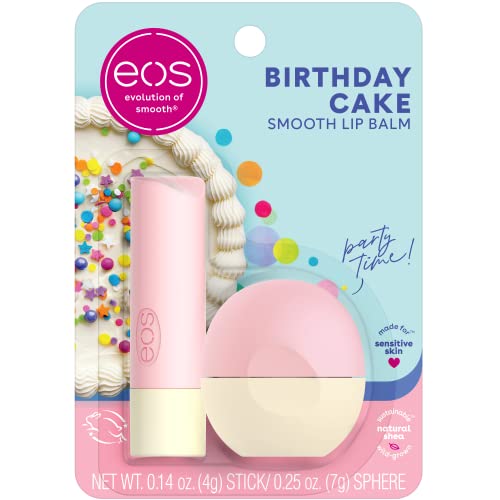 eos Natural Shea Lip Balm- Birthday Cake, All-Day Moisture Lip Care Products, 0.39 oz, 2-Pack