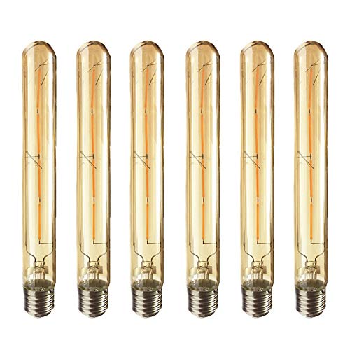 6-piece E27 base retro screw Edison filament LED bulb, smoked gold glass T30 long tube LED bulb 4w40W nostalgic incandescent lamp 400lm warm white 2700k not dimmable [Energy Grade A]