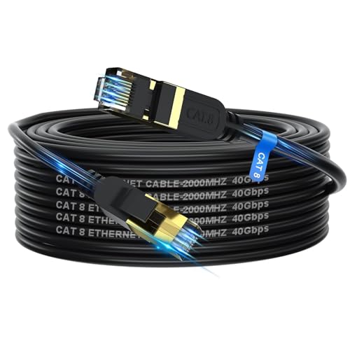 cat gruciso Cat8 Ethernet Kabel/lan kabel 15meter, Hochgeschwindigkeits 40Gbit/s-2000MHz Netzwerkkabel, geflochtener Gigabit-vergoldeter RJ45-Stecker, Outdoor und Indoor Internet für Xbox PS4/5