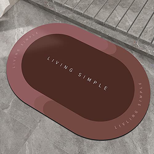 Linarun Super absorbierende Bodenmatte rutschfeste Floor Mat aus Naturkautschuk, Anti-fettig und Schnell Trocknend Waschbare Badematte passen für Badezimmer, Dusche und Küche (60 x 90 cm, Oval-Rot)