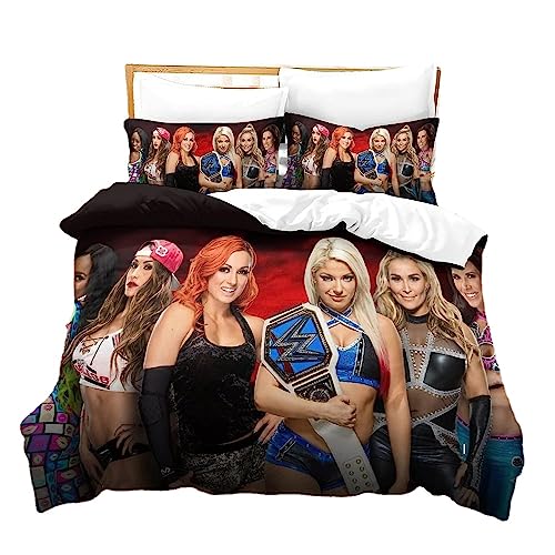 HEYBIG WWE World Bettwäsche-Set Für Kinder,echtes Wrestling-Schlafzimmer-Merchandise-Produkt,-Bettdeckenbezug Für Jungen Und Mädchen (A02,90x200cm+80x80cmx1)