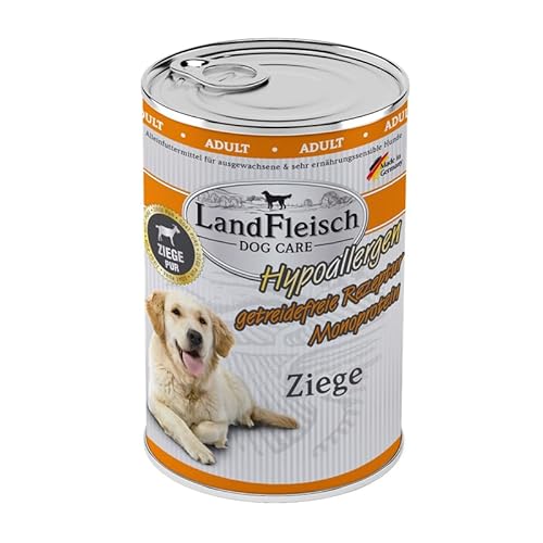 Landfleisch Hypoallergen Adult 6 x 400g | für ernährungssensible Hunde | Ohne Gluten, Zucker, GVO & Soja | Monoprotein (6 x 400g, Ziege)
