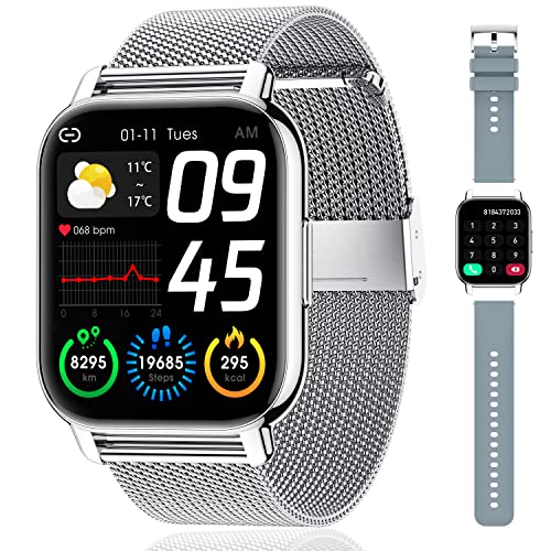 Popglory Smartwatch, 1.85 Zoll Touch-Farbdisplay mit Bluetooth Anrufe ,Fitnessuhr mit Blutsauerstoff Blutdruckmessung Herzfrequenz, Schrittzähler für Damen Herren