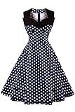 Axoe Damen Polka Dots 60er Jahre Kleid Rockabilly Armellos Navy Gr.40
